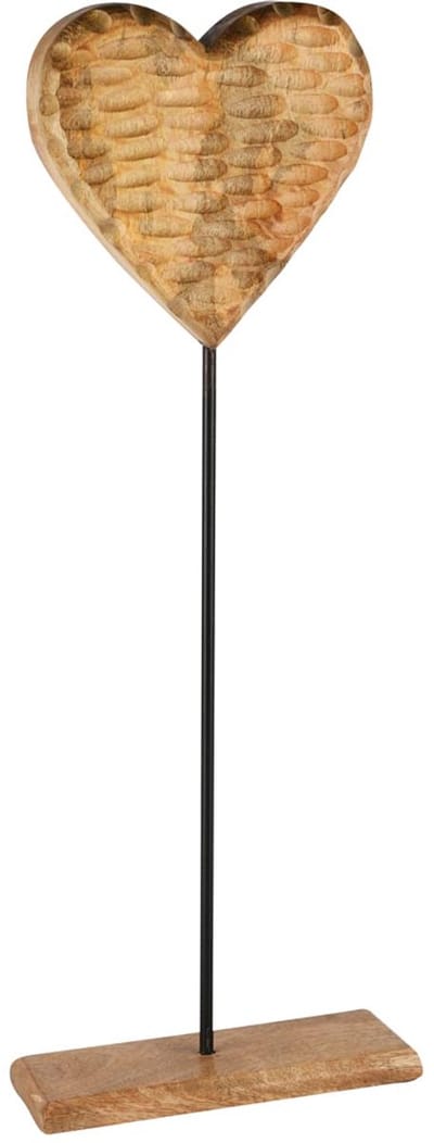 Dekoratief | Deco hart op voet, naturel/zwart, hout, 15x10x46cm | A258278