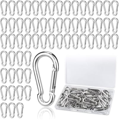 60 stuks verzinkte ijzeren veiligheidsgespen, 5 x 50 mm, karabijnhaak, sleutelhouder, mini-karabijnhaak met veerslot, opbergdoos voor huisdieren, vissen, bergbeklimmen, wandelen, rugzak, camping