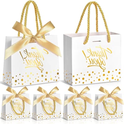 Bedankzakjes - Mini geschenkzakjes - Feestelijke geschenken verpakken - Met handgrepen - 14 x 6 x 10 cm - Wit