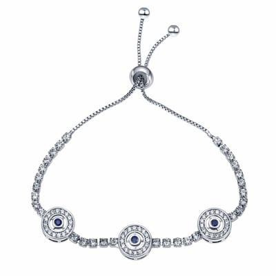 Fako Bijoux - Dames Armband Trio Blue Strass - Verstelbaar - 14-22cm - Cadeau - Verjaardag - Vrouw - Zilverkleurig