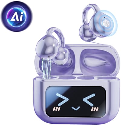 M100 - Open Ear Oortjes - Oortjes Draadloos - Sport Oordopjes - AI vertaalfunctie - 5.4 Bluetooth - Clip On - Hardlopen - 48 uur - Spatwaterdicht - XP67 - Oorclips - Paars