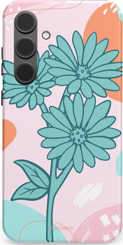 Casetastic hoesje geschikt voor Samsung Galaxy S24 Plus - Dubbellaagse bescherming - Roze Oranje Bloemen - Fashion Case - Wit Mintgroen Lichtroze Lichtblauw