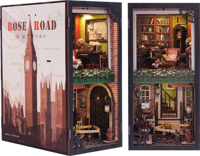 CuteBee - Book Nook - DIY Miniatuur Huisjes - Modelbouwpakket - Houten Modelbouw - Tieners (14+) - Volwassenen - Houten Boekensteun - Rose Detectiv Agency (SZ02B)