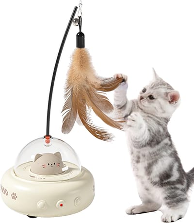 Interactief Kattenspeelgoed voor Binnenkatten – Automatisch Puzzel Speelgoed met Rood Laserlicht, Afneembare Bel en Veer – USB Oplaadbaar, Kartonnen Speelstation voor Katten en Kittens - ANMI