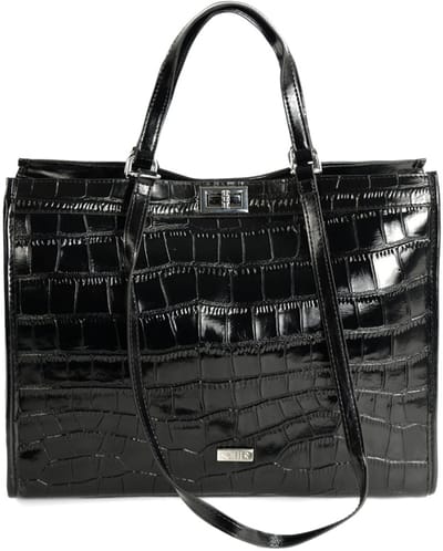 Solier FL63 NOIRELLE - shopper schoudertas voor dames - natuurlijk leer - gestructureerde vorm - ruime inhoud - zwart
