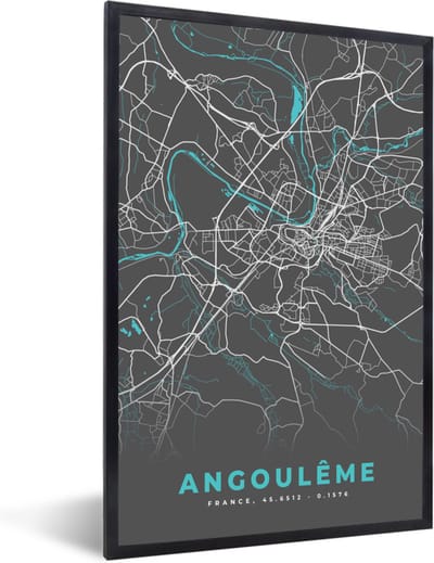 Fotolijst incl. Poster - Stadskaart - Plattegrond - Angoulême - Frankrijk - Kaart - 40x60 cm - Posterlijst