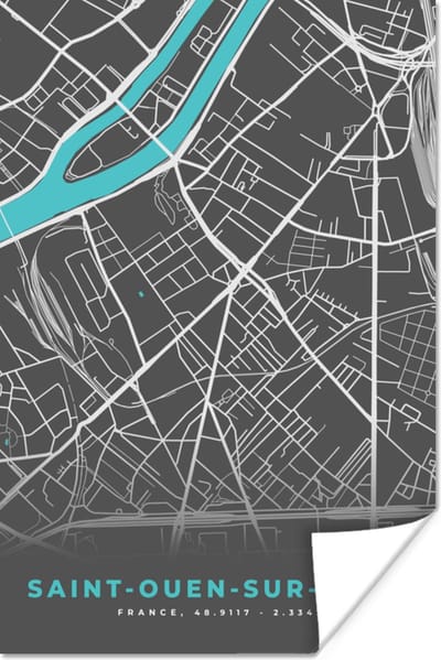 Poster Saint-Ouen-sur-Seine - Frankrijk - Plattegrond - Kaart - Stadskaart - 120x180 cm XXL