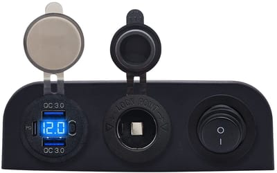 ProRide 12V USB Autolader 3 Poorten - QC3.0 - Drievoudig opbouw paneel - Sigaretten stopcontact en Schakelaar
