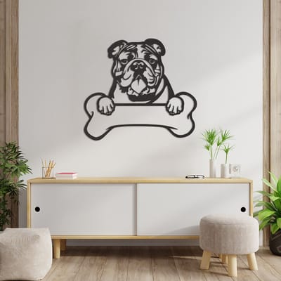 Wanddecoratie Bulldog - Muurdecoratie Bulldog - Muurdecoratie Hond - Wanddecoratie Hond Hout - Muurdecoratie Woonkamer - Wanddecoratie Woonkamer - Wanddecoratie Industrieel - Wanddecoratie Dieren - Home Decor - Wall Line Art - 59 x 53.5 cm