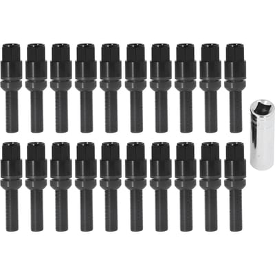 Boulons de Roue M14x1.5 Siège Conique Tige de 45mm Hexagone de 17mm Accessoires de Roue Universels pour Voiture Black black