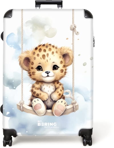 NoBoringSuitcases.com® - Koffer groot - Reiskoffer lichtgewicht - Cheeta welpje op een schommel in de wolken - Rolkoffer met 4 wielen - Grote trolley XL - 98 liter bagage