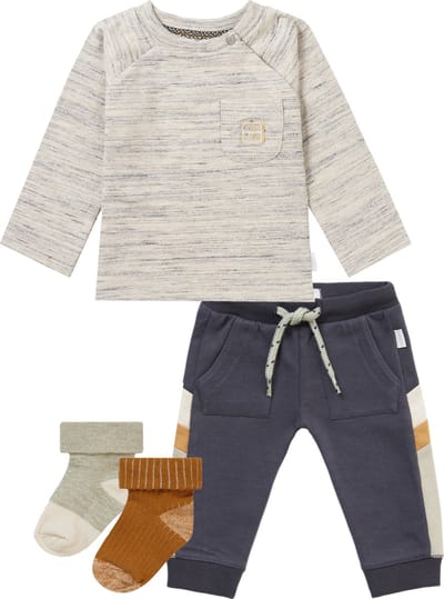 Noppies - Kledingset - 4DELIG - Broek Maury India Ink - Shirt Metropolis Willow Grey - 2 Paar sokjes Maxton - Maat 56