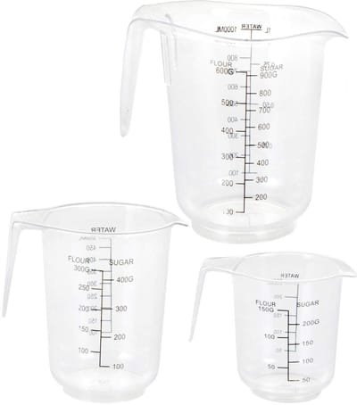 Dailygoods- Maatbekerset 3-delig - Kunststof - Maatbeker 0,25/0,5/1 L - Stapelbaar - Vaatwasmachinebestendig - Eenvoudig uitgieten - Maatbekers