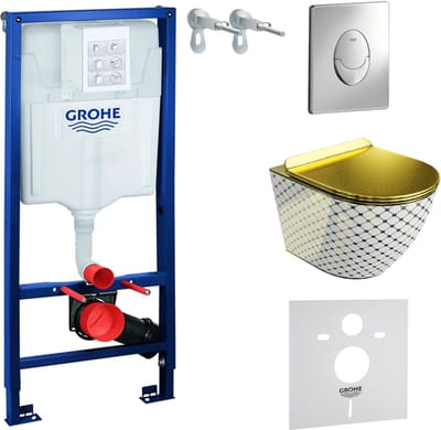 GROHE SOLIDO SOFI SLIM CHECKED GOLD - Inbouwreservoir 50cm - Chromen Drukplaat - Goud Toiletset Compleet