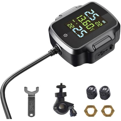 Bandenspanningsdetector Motorfietsbandenspanningscontrolesysteem TPMS-detector met 2 zwart