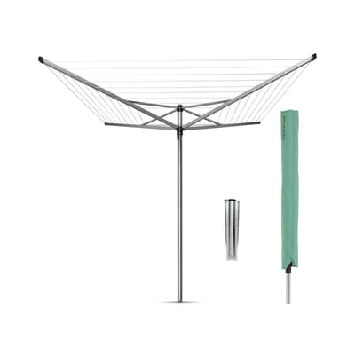 Brabantia Topspinner Droogmolen - 50 m - met Metalen Grondanker en Beschermhoes - Metallic Grey