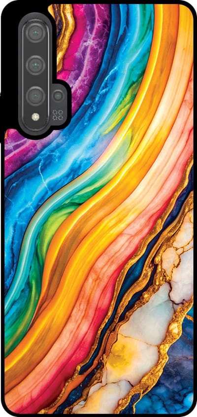 Smartphonica Telefoonhoesje Geschikt voor Huawei Nova 5T met Regenboog Goud Marmer Opdruk - TPU Backcover Case Rainbow Gold Marble Design geschikt voor Huawei Nova 5T