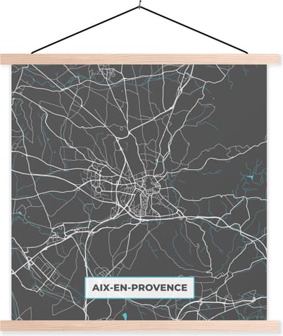 Posterhanger incl. Poster 40x40 cm - Schoolplaat - Frankrijk - Aix-en-Provence - Stadskaart - Kaart - Plattegrond - Textielposter - Blanke latten - Stadskaart