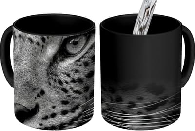 Magische Mok - Foto op Warmte Mokken - Koffiemok - Luipaard - Zwart - Wit - Oog - Magic Mok - Beker - 350 ML - Theemok