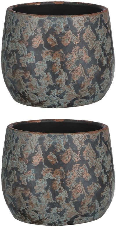 Mica Decorations Bloempot - 2x stuks - keramiek - kamerplanten - koper - D19 x H15 cm - schaal