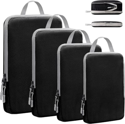 Compression Packing Pillow Set Expandable Waterproof Packing Cubes - Black 4 Piece Set - Travel and Home packing cubes
