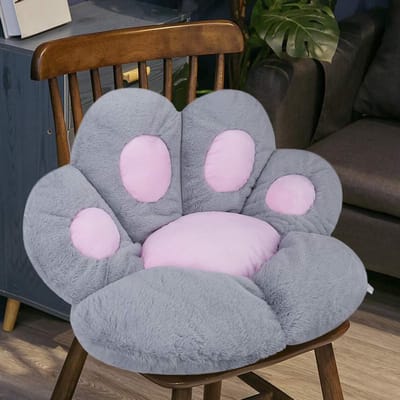 Schattig Kattentepad Kussen voor Stoelen, Pluche Comfort Kussen voor Thuis en Kantoor, Warme Rugsteun en Tatami Vloerkussen (Grijs)