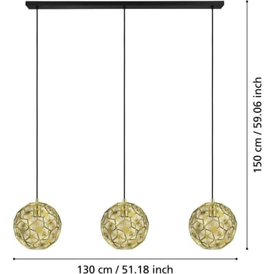 EGLO Hanglamp Skoura, messingkleurig, lengte 130 cm, 3-lamps staal