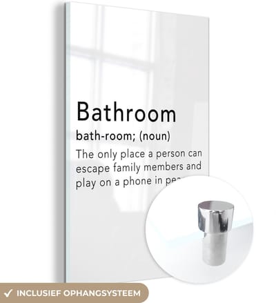 MuchoWow® Glasschilderij 120x180 cm - Schilderij acrylglas - Spreuken - Quotes - The only place a person can play on a phone in peace - Bathroom - Badkamer - Foto op glas - Schilderijen