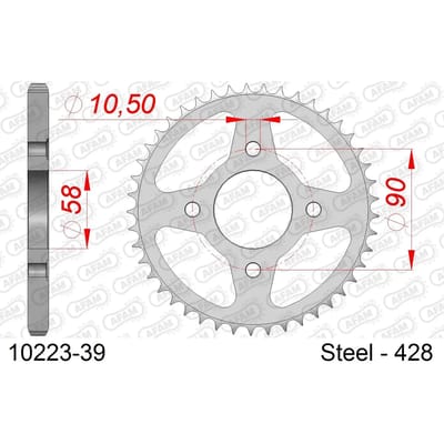 Stalen tandwiel Afam 428 39 dents