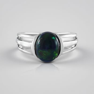 Cavill - Zilveren ring met Mezezo ovale opaal 1,398 ct - 925 sterling zilver met platina coating - Moderne edelsteen ring voor dames