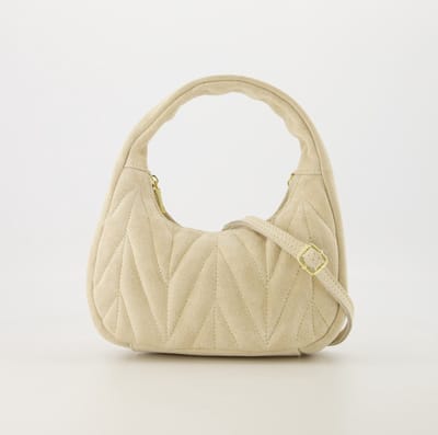 Teatro - Mabel - Schoudertasje - Handtasje - Leer - Suede - Ecru - goudkleurige details