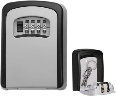 Famanu – Sleutelkluis met 4-cijferige cijfercode, waterdicht, wandmontage, voor huis en garage (grijs)