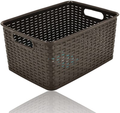 Opbergmand 10L Kunststof – Opbergbox Rattan Design – Mandjes Riet Look – Opbergmand Kinderkamer – Kast en Kledingkast Organizer