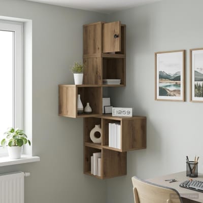 vidaXL - Muur - Hoekplank - Artisanaal - eiken - 48 - x - 48 - x - 120 - cm - Bewerkt - hout