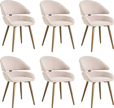 Colenis® - Torino Eetkamerstoel - Set Van 6 - Beige - Velvet - Fluweel - Design - Industrieel - Geborsteld Goud Poten - Metalen poten