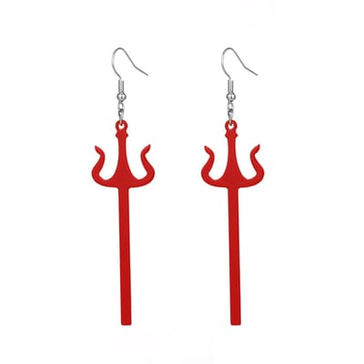 Plux Fashion Drietand Oorbellen - Rood - 8cm - Plastic - Heren - Dames - Sieraden - Rode Oorbellen - Oorhangers - HipHop Oorbellen - Sieraden Cadeau - Luxe Style - Duurzame Kwaliteit - Halloween - Oktoberfeest - Halloween kostuum