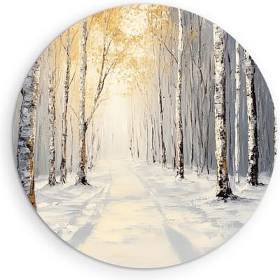 Saammp Muurcirkel Hout - Natuur - Abstract besneeuwd bos - Winter - Ø 90 - Wandcirkel - Wanddecoratie Cirkel - Muurdecoratie Woonkamer - Slaapkamer decoratie - Rond Schilderij