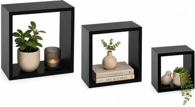 5five Zwevende wandplanken Blocks - set in 3x maten lengtes 15/20/25 cm - zwart - hout - boekenplanken - muurplanken - hangplanken - kubussen