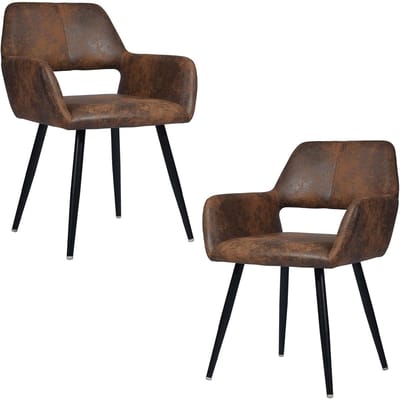 Eetkamerstoelen - Set van 2 Naturel microfiber Metalen Poten- Bruin