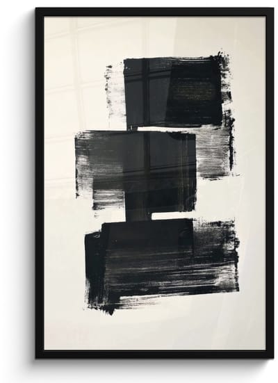 Poster in lijst - Fotolijst 60x90 cm - Posters - Rechthoeken - Penseelstreken - Abstract - Zwart - Posterlijst zwart - Decoratie - Wanddecoratie woonkamer - Muurdecoratie slaapkamer