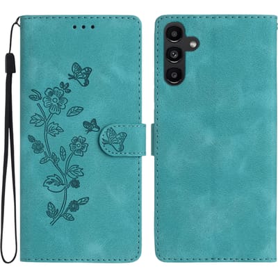 Comfycase Samsung Galaxy A56 Zacht Boek Hoesje met Gravure Lichtblauw