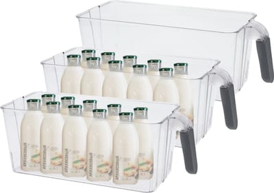 Excellent Houseware Koelkast/keuken organizer mand/bak - 3x - transparant - kunststof - L30 x B13 x H11 cm - groente/fruit lade - 4 liter