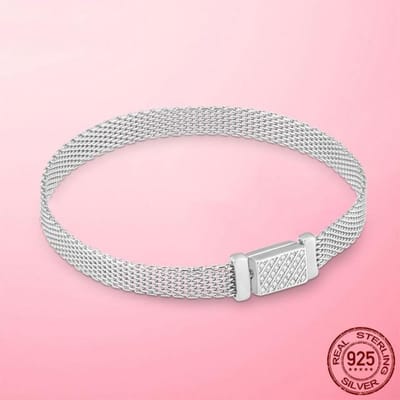 Bracelet en maille Reflexions en argent sterling 925 avec fermoir scintillant couleur or Bracelet Reflexions en argent sterling Fabrication de bijoux Cadeau 18cm beige