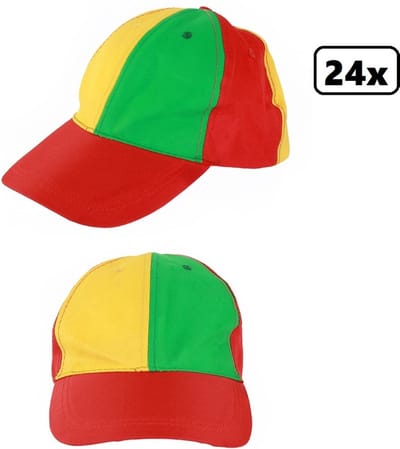 24x Pet rood/geel/groen verstelbaar - Thema feest carnaval festival party verjaardag fun