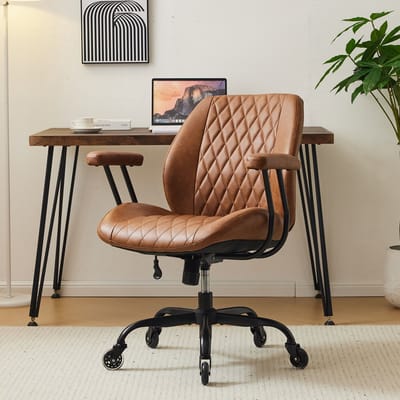 Ergonomische kantoorstoel - Bruin lederen bureaustoel - Verstelbare hoogte - Kantelbaar - 56cm zitbreedte - Kantoor - 62x62x96cm - Bruin