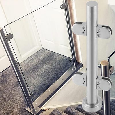 Glazen Balustrade Paal - Glazenhek Paal - Terras Afschermen - Robuuste Vloermontage - 85 cm - Zilver