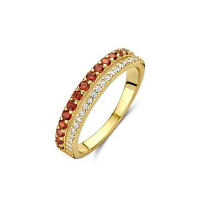 New Bling - 9NB-1578-50 - 925 zilveren ring met rode en witte zirconia stenen - goudkleurig