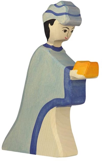 HOLZTIGER Kerstmis - Caspar Blauw - 12X3X17Cm - Houten Figuur - Handgemaakt