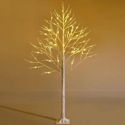 COSTWAY Verlichte kunstberk, 120 cm witte berk met 48 warme witte LED-lampen, binnendecoratie voor Kerstmis Pasen bruiloft (180 cm)