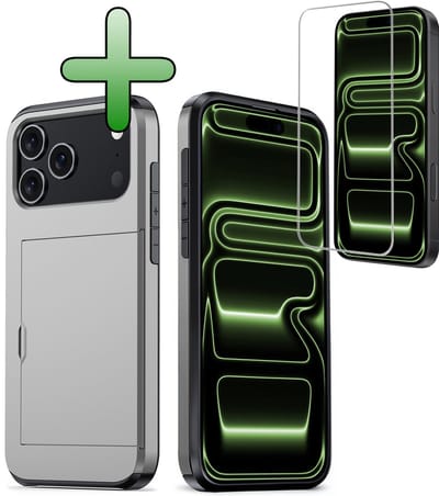 Hoes Geschikt voor iPhone 17 Pro Max / 18 Pro Max Hoesje Hard Case Met Pas Houder Met Screenprotector - Hoesje Geschikt voor iPhone 17 Pro Max / 18 Pro Max Hoes Shockproof Hard Cover Met Kaarthouder - Grijs